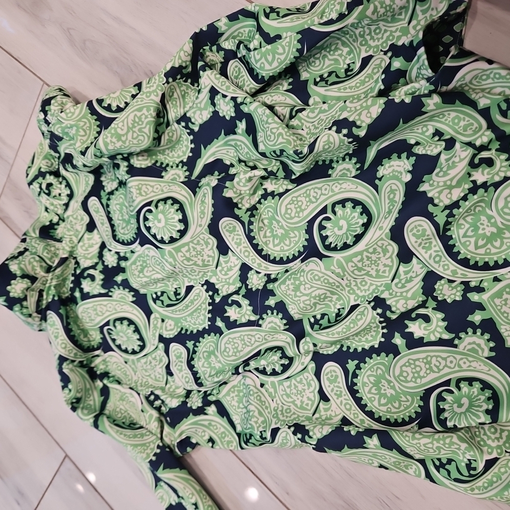 Gretchen Scott Designs Navy and Green Paisley Top